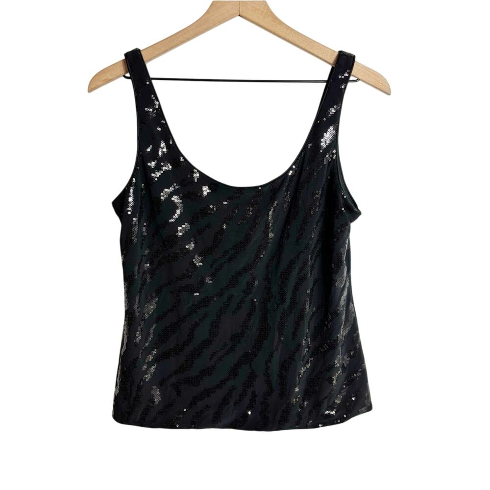 ALEX EVENINGS BLACK PARTY STRETCHY SEQUIN TANK TOP SIZE MEDIUM